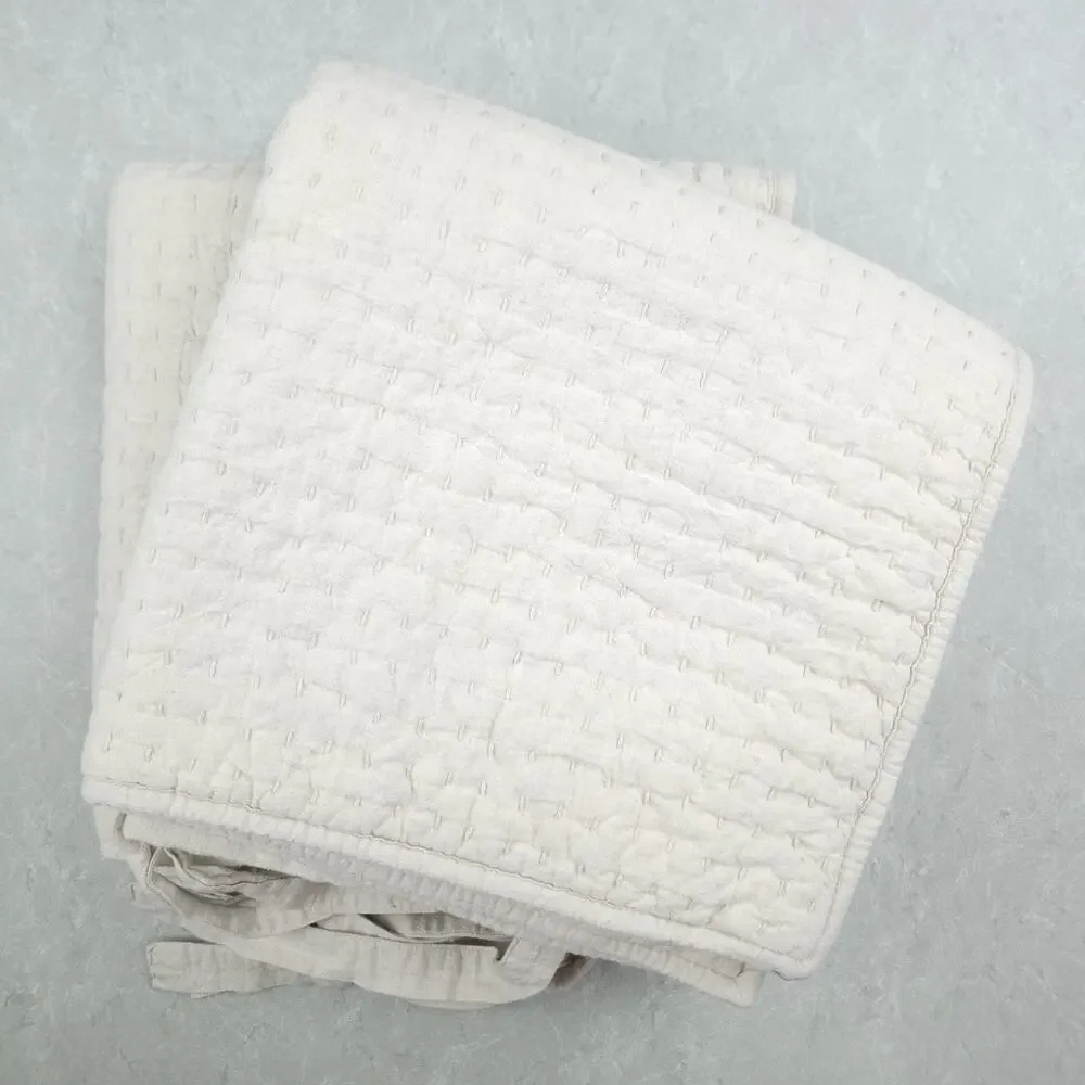 Pottery Barn Euro Sham Pick Stitch Quilted Cotton Linen Minimalist Farmhouse 2pc